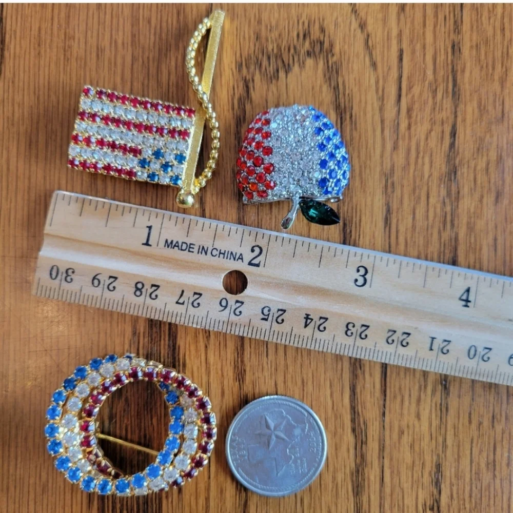 Patriotic Brooch Trio ~ Red, White & Blue ~ Flag, Apple, Circles ~ July 4th ~ US